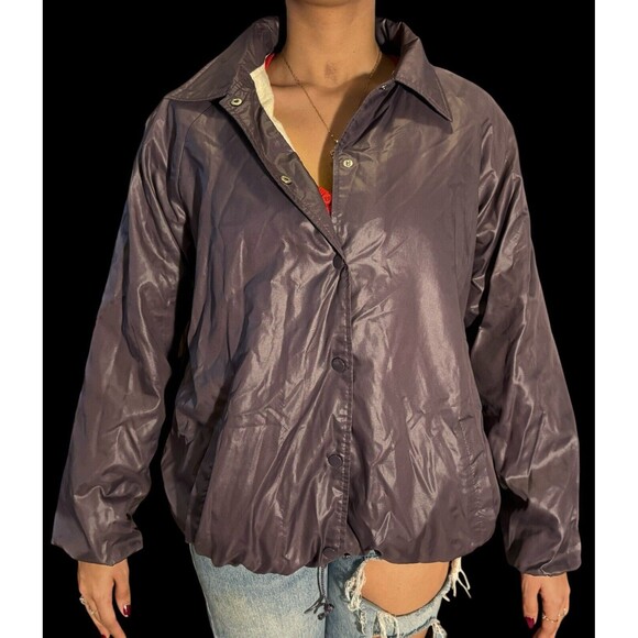 Vintage Changing Scene Jacket Women's Lilac WindBreaker Button Up 80s Pockets - Picture 2 of 10